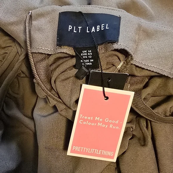 PLT Label Dark Taupe Tailored Extreme Ruched Asymmetric Top Size 12 - Picture 9 of 16